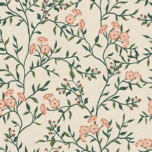 Tapet Ramuri întredeschise cu flori de coral, model floral, Tapet stil englezesc, a00221 : Uwalls.ro