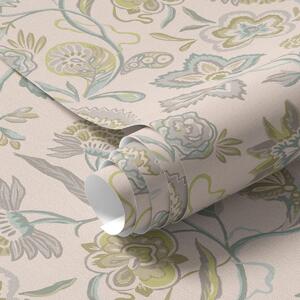 Tapet Flori ornamentale în culori pastelate, stil vintage, Tapet rustic, a00222 : Uwalls.ro