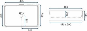 Rea Berta lavoar 48.5x30.5 cm dreptunghiular alb REA-U5098