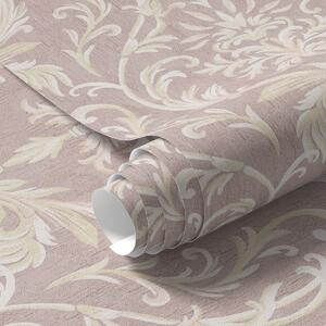 Tapet Damasc clasic pe fundal roz, model baroc, Tapet vintage, a00227 : Uwalls.ro