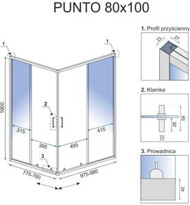 Rea Punto cabină de duș 100x80 cm dreptunghiular negru semi lucios/sticlă transparentă REA-K4806