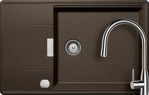 Set chiuveta bucatarie Schock Tia D-100LS 780 x 500 mm Cristadur Bronze, maro bronz cu baterie bucatarie Schock Kavus cu cap extractibil si parti vizibile Inox Periat