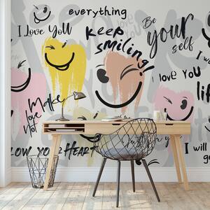 Tapet Emoticoane și inscripții, Fototapet pentru camera unui adolescent, w04174 : Uwalls.ro