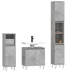 Set dulapuri de baie, 3 piese, gri beton, lemn prelucrat