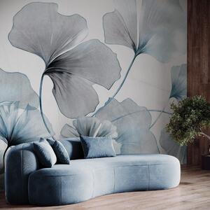 Tapet Ginkgo biloba frunze în tonuri de albastru și gri, efect de acuarelă cu textură delicată, fundal, Fototapet Natură, w09215v1 : Uwalls.ro