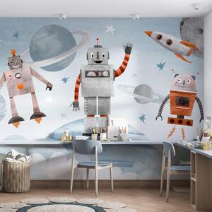 Tapet Roboți în spațiu în stil acuarelă, Fototapet Spaţiu, w04016 : Uwalls.ro