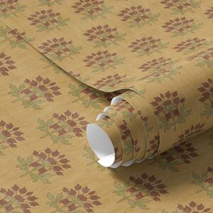 Tapet Model floral retro cu lotusuri pe fundal galben, Tapet flori, a00238 : Uwalls.ro