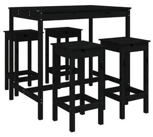 Set mobilier bar de grădină, 5 piese, negru, lemn masiv de pin