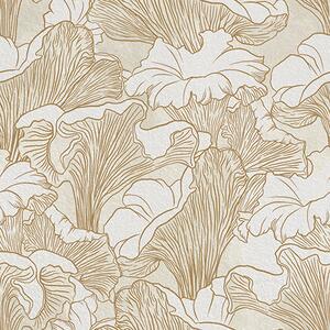 Tapet Ciuperci Chanterelle, desen de linie pe fundal crem, Tapet flori, a00275 : Uwalls.ro