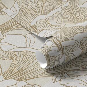 Tapet Ciuperci Chanterelle, desen de linie pe fundal crem, Tapet flori, a00275 : Uwalls.ro