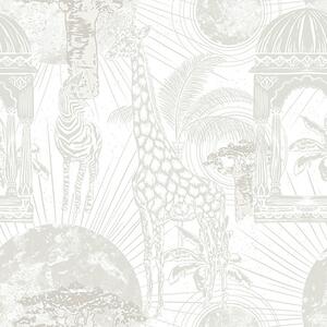 Tapet Ilustrație grafică cu girafă, zebră și palmieri, Tapet pentru copii, Tapet pentru băieți, a00276v1 : Uwalls.ro