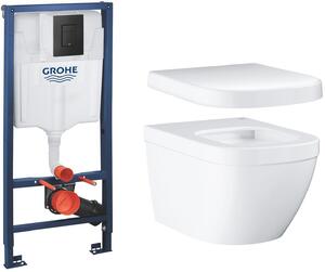 Set vas WC Grohe Euro Ceramic 3932800H, cadru ascuns cu buton de acționare Grohe Solido 38811KF0, 39330001