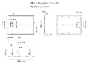 Oltens Bergytan cădiță de duș dreptunghiulară 120x90 cm gri 15104700