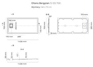 Oltens Bergytan cădiță de duș dreptunghiulară 140x70 cm gri 15105700