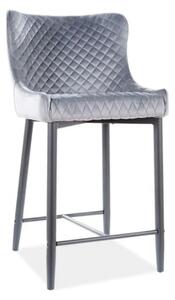 Scaun bar COLIN B H-2, gri/negru mat, stofa catifelata/metal, 48x42x88