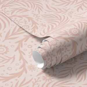 Tapet Elemente florale roz pal pe un fundal roz, Tapet flori, a00290 : Uwalls.ro