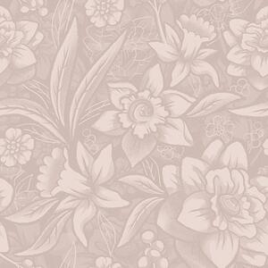 Tapet Design floral monocrom cu narcise pe un fundal crem, Tapet flori, a00294 : Uwalls.ro