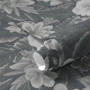 Tapet Model floral gri și alb cu efect retro, Tapet flori, a00307 : Uwalls.ro