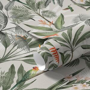 Tapet Păsări tropicale printre frunze de palmier, Tapet flori, a00308 : Uwalls.ro