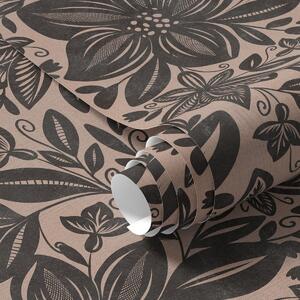 Tapet Model floral etnic negru și roz și model floral etnic roz, Tapet flori, a00351 : Uwalls.ro