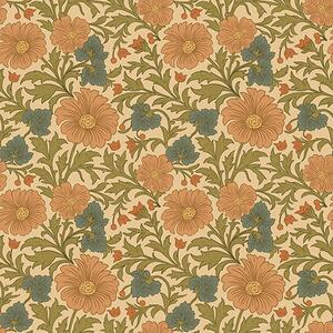 Tapet Flori portocalii cu frunze în stil Art Nouveau, Tapet flori, a00409 : Uwalls.ro