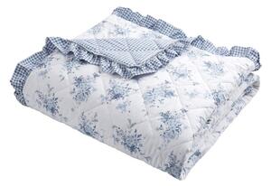 Cuvertură albă-albastră matlasată 220x230 cm Lucie Floral Frill – Catherine Lansfield
