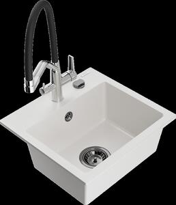 Mexen Milo chiuvetă de granit cu 1 compartiment și baterie de bucătărie Duo, Albă - 6505-20-671701-07-B