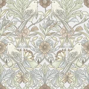 Tapet Păsări Art Nouveau și flori stilizate în pastel, Tapet flori, a00385 : Uwalls.ro