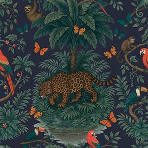 Tapet Jungla tropicală cu leopard, leopard, papagali și fluturi, Tapet pădure, a00388 : Uwalls.ro
