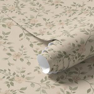 Tapet Delicate ramuri de flori pastelate pe fundal bej, Tapet flori, a00390 : Uwalls.ro