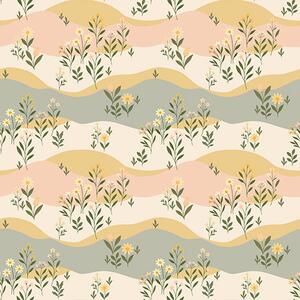 Tapet Flori de pajiște ondulate în stil minimalist pastel, Tapet flori, a00396 : Uwalls.ro