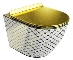 Set vas WC suspendat Spectrum, Trendi Slim, rimless, cu capac, 36.5 x 49 cm, alb-auriu