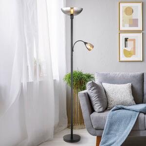Globo Lampă de podea Blade, înălțime 178 cm, negru/color fum, 2 becuri., Negru, Camera de zi / sufragerie, Metal