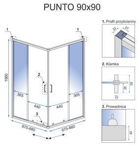 Rea Punto cabină de duș 90x90 cm pătrat crom luciu/sticlă transparentă REA-K0867