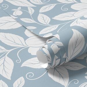 Tapet Contur floral alb pe un fundal albastru pastel, Tapet flori, a00452 : Uwalls.ro