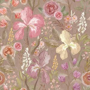 Tapet Vintage roz iris model de flori pe fundal texturat bej, Tapet flori, a00457 : Uwalls.ro