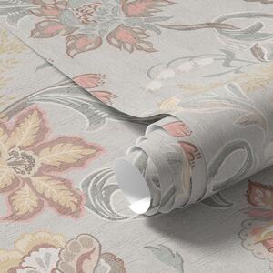 Tapet Vintage flori pastelate pe un fundal gri, Tapet flori, a00459 : Uwalls.ro