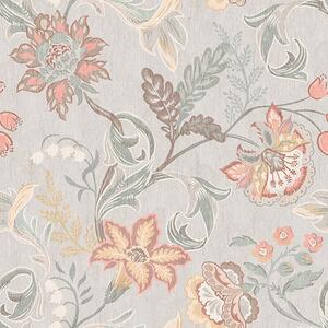 Tapet Vintage flori pastelate pe un fundal gri, Tapet flori, a00459 : Uwalls.ro
