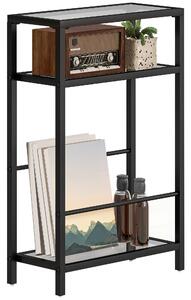 HOMCOM Măsuță de Cafea cu 3 Rafturi din Sticlă și Oțel 40x18x62 cm Negru | Aosom Romania