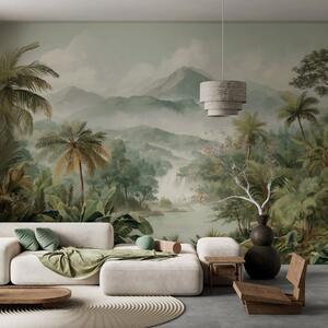 Tapet junglă tropicală cu cascadă, Fototapet Natură, w04306 : Uwalls.ro