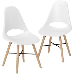 HOMCOM Set 2 Scaune de Bucătărie din Plastic și Lemn în Stil Nordic Alb | Aosom Romania