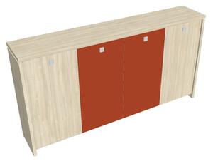 Dulap mediu pentru haine Verno 248 x 46 x 130 cm, uși combinate, salcâm / portocaliu