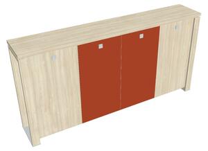 Dulap mediu pentru haine Verno+ 260 x 46 x 130 cm, uși combinate, salcâm / portocaliu