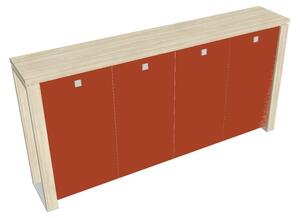 Dulap mediu pentru haine Verno+ 260 x 46 x 130 cm, uși de sticlă, salcâm / portocaliu