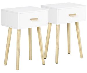 HOMCOM Set de 2 Noptiere pentru Dormitor cu Sertar, Pereche de Noptiere Moderne din Lemn, Măsuțe pentru Canapea, Living, Cameră de Zi și Dormitor, 40.5x30.5x60 cm, Culoare Stejar și Alb | Aosom Romania