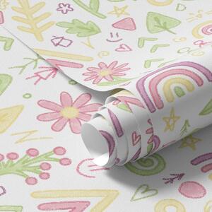Tapet Desen pentru copii cu curcubee, flori și copaci, Tapet pentru copii, a00296 : Uwalls.ro