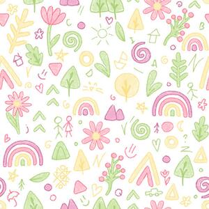 Tapet Desen pentru copii cu curcubee, flori și copaci, Tapet pentru copii, a00296 : Uwalls.ro