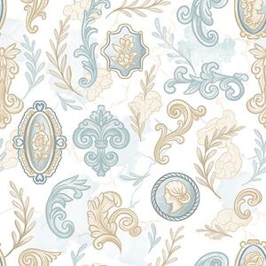 Tapet Ornament clasic cu medalioane și modele, Tapet vintage, a00319 : Uwalls.ro