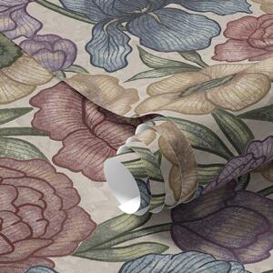 Tapet Ilustrații florale mari cu iriși și bujori, Tapet flori, a00325 : Uwalls.ro
