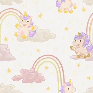 Tapet Unicorn drăguț cu curcubee și stele, Tapet pentru copii, a00339 : Uwalls.ro